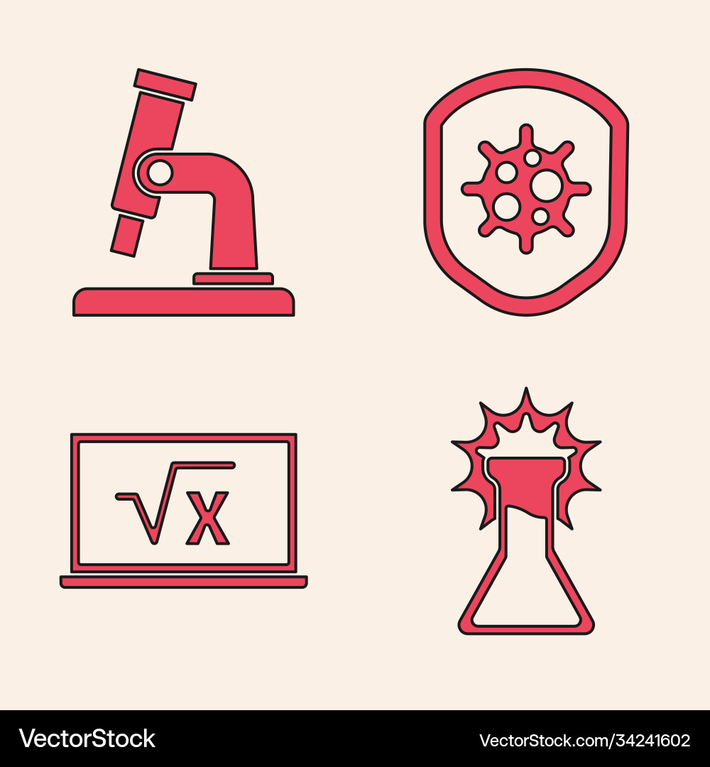 Set test tube and flask microscope shield Set test tube and flask microscope shield vector image