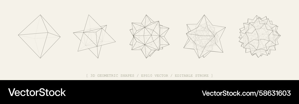 3d shapes set abstract polyhedron forms 3d shapes set abstract polyhedron forms Vector Image
