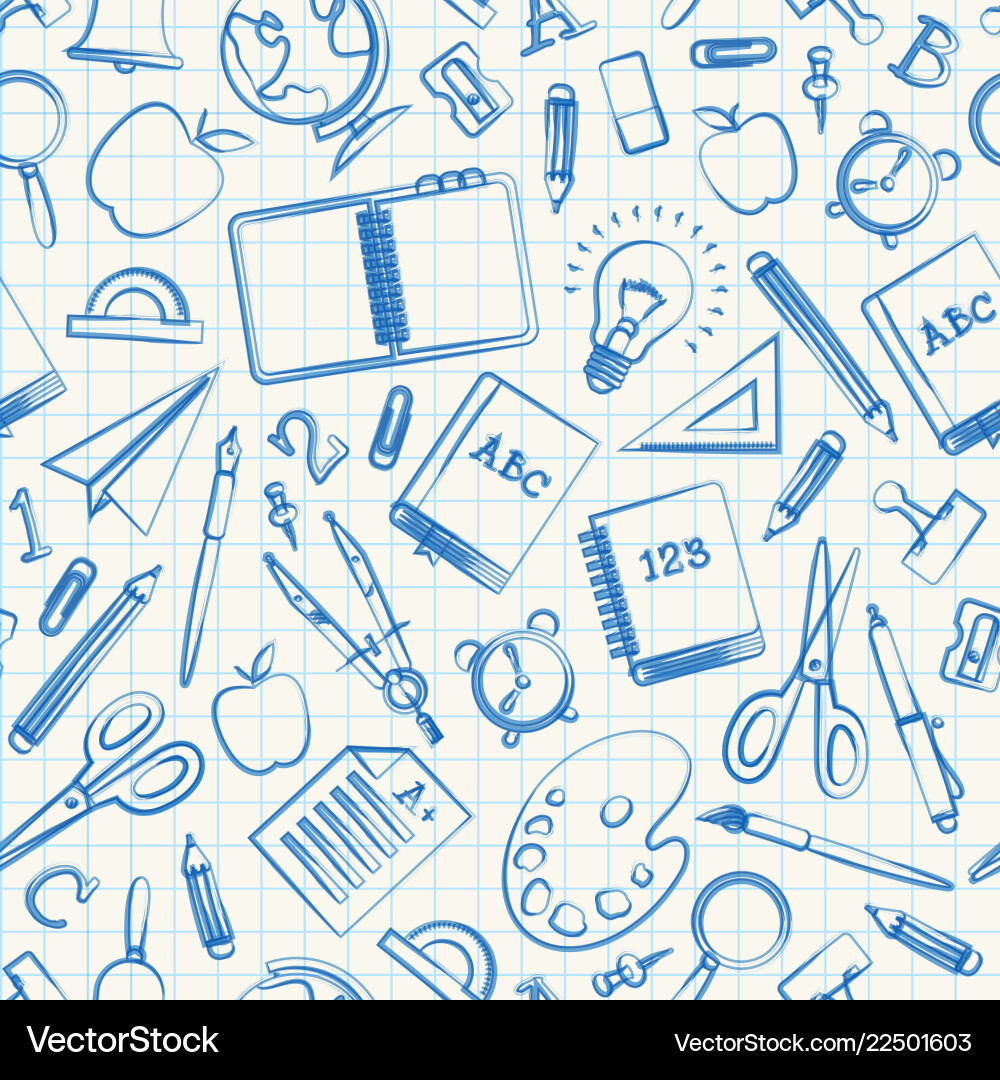 Back to school doodle seamless pattern Royalty Free Vector