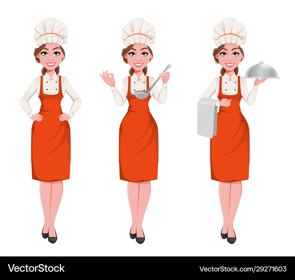Beautiful young chef woman pretty cook lady Beautiful young chef woman pretty cook lady vector image