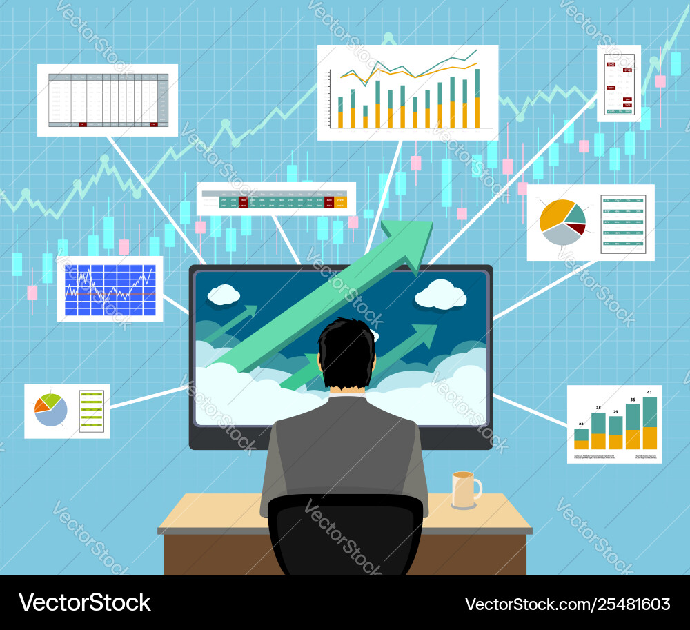 Financial trader on workplace graphs and charts Vector Image