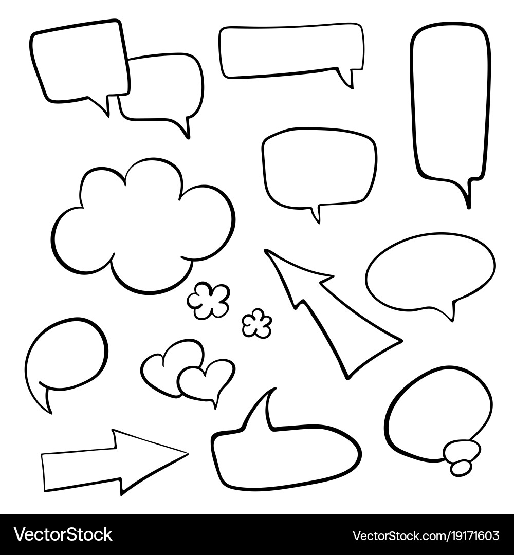 Hand drawn speech bubbles set isolated on white vector image