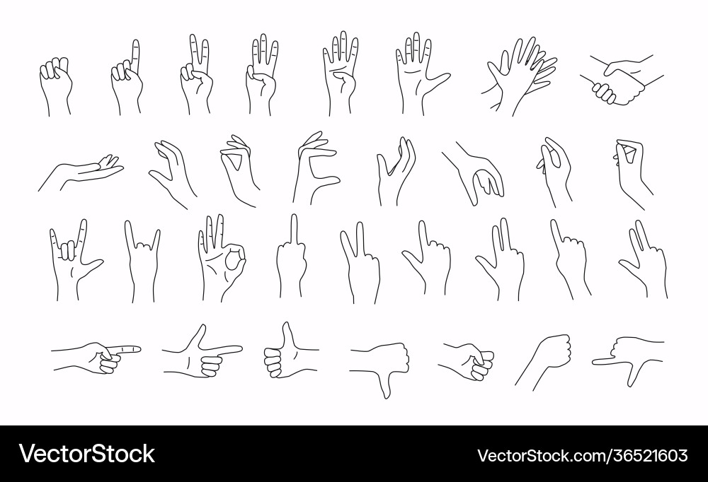 Hands in various gestures line design flat Hands in various gestures line design flat vector image