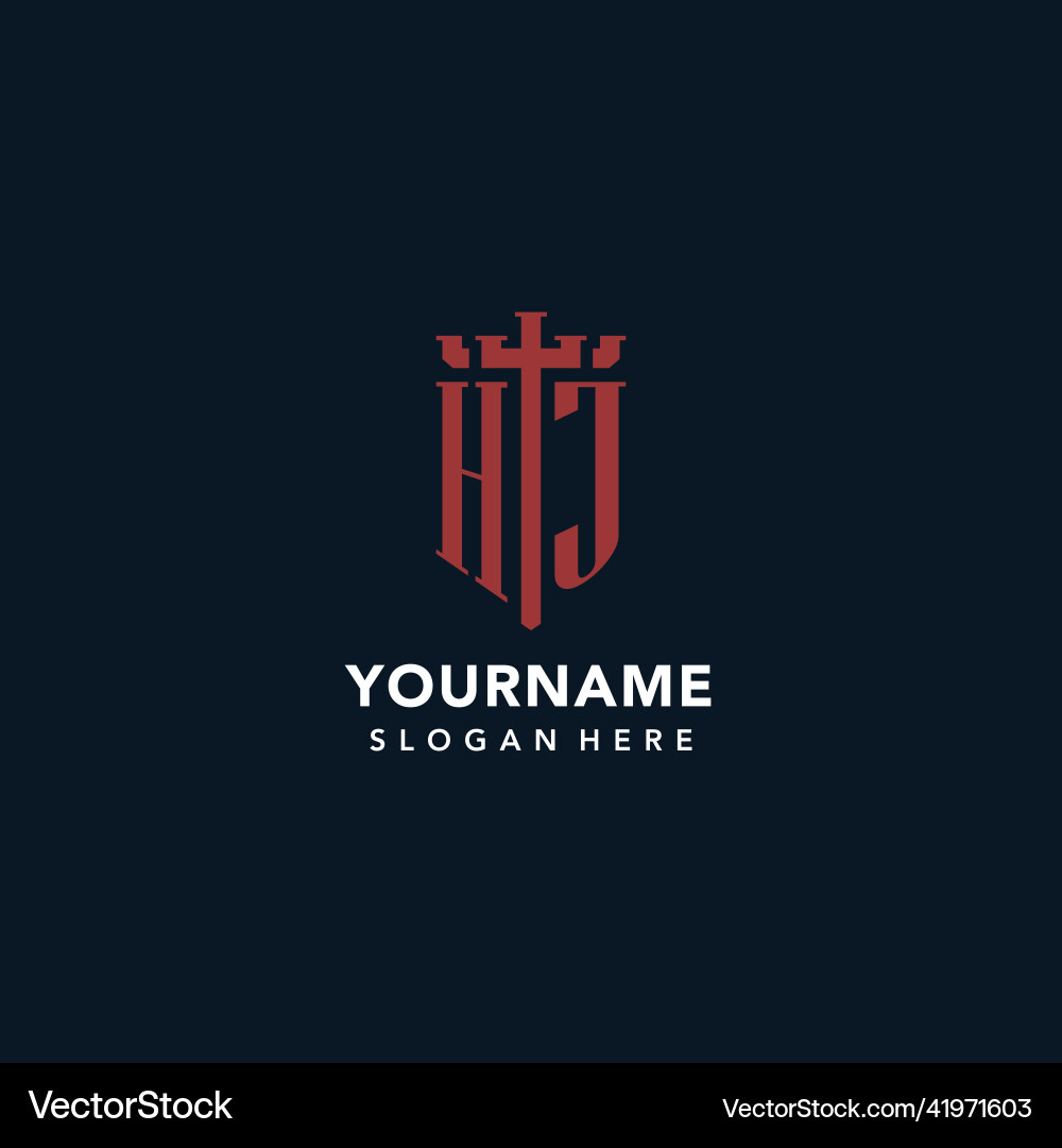 Hj initial monogram logos with sword and shield Hj initial monogram logos with sword and shield Vector Image