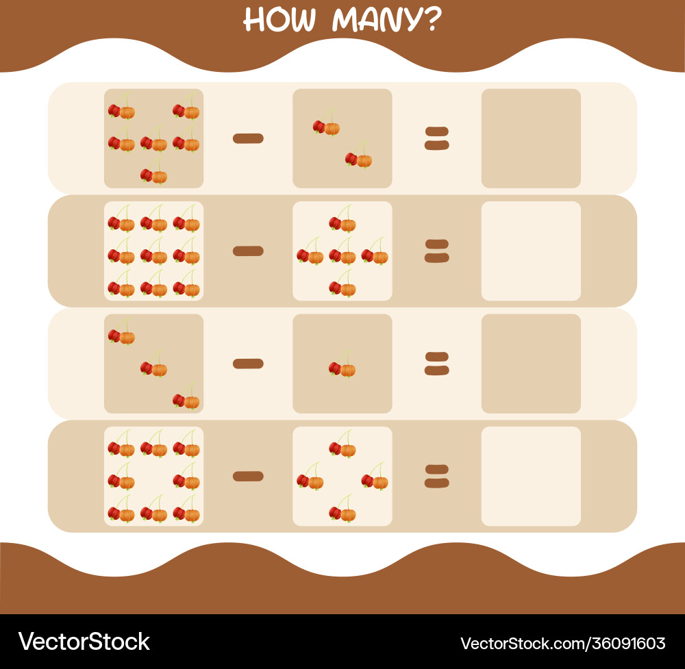 How many cartoon pitanga counting game Vector Image