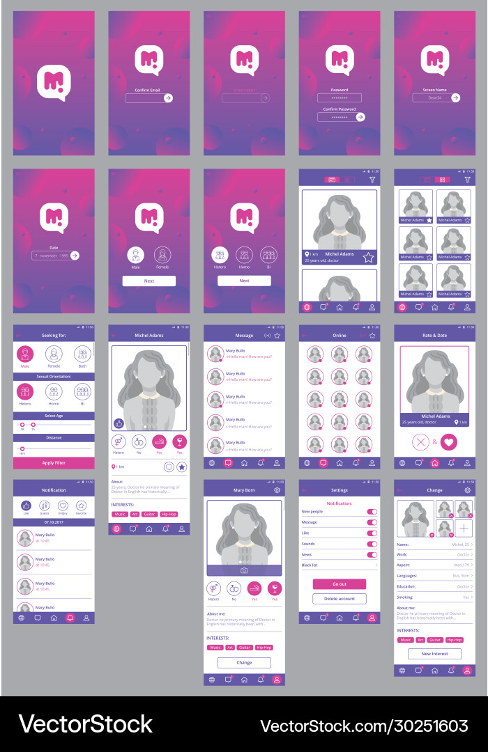 Love app ui design mobile user interface vector image