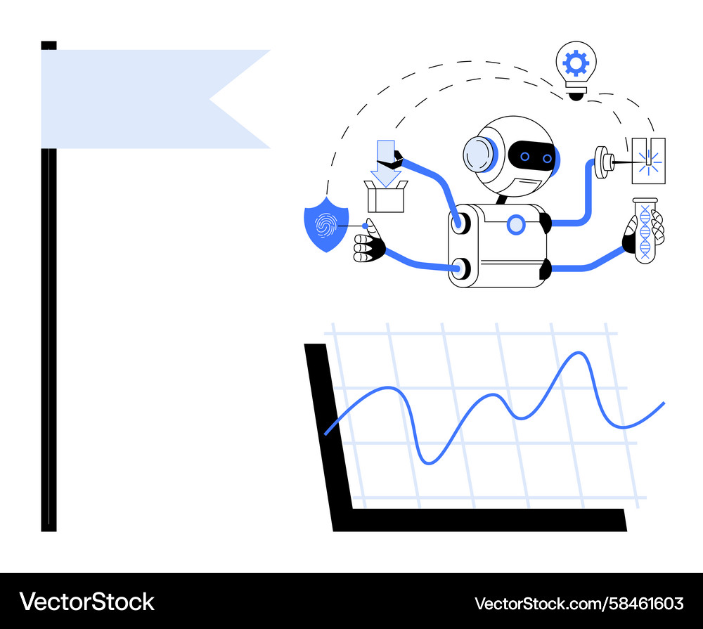 Robot Performing Multi-Tasking Vector Image