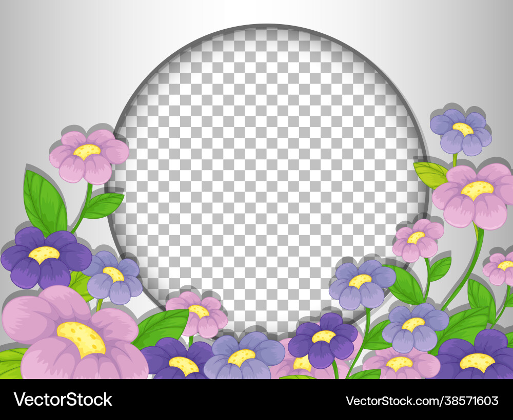 Round frame transparent with purple flowers Round frame transparent with purple flowers vector image
