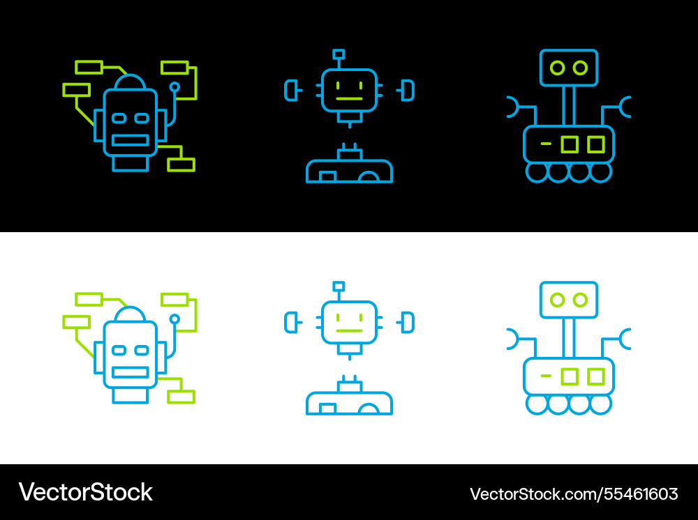 Set line robot and disassembled icon Set line robot and disassembled icon vector image