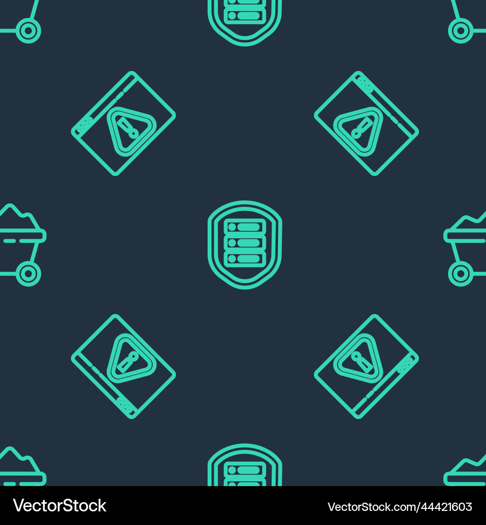 Set line server with shield browser exclamation Set line server with shield browser exclamation vector image