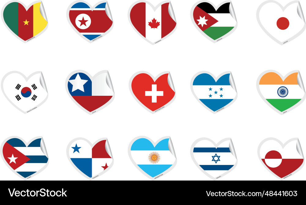 Set of heart shapes with different flags Set of heart shapes with different flags Vector Image