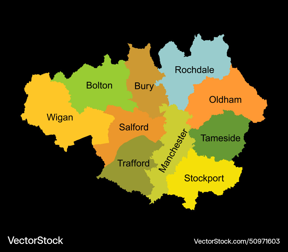 Silhouette greater manchester map vector image