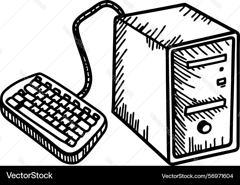 Computersystem mit angeschlossener Tastatur Vektorbild