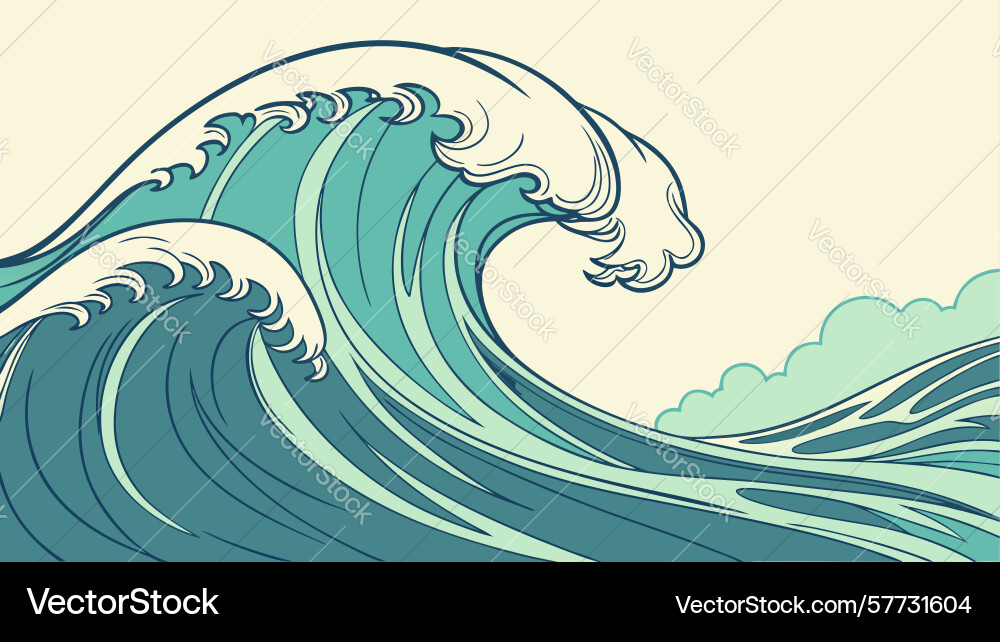 Crashing ocean wave with splashing foam design Vector Image