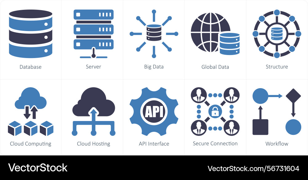 Ein Satz von 10 Datenanalyse-Icons als Datenbank vektorbild