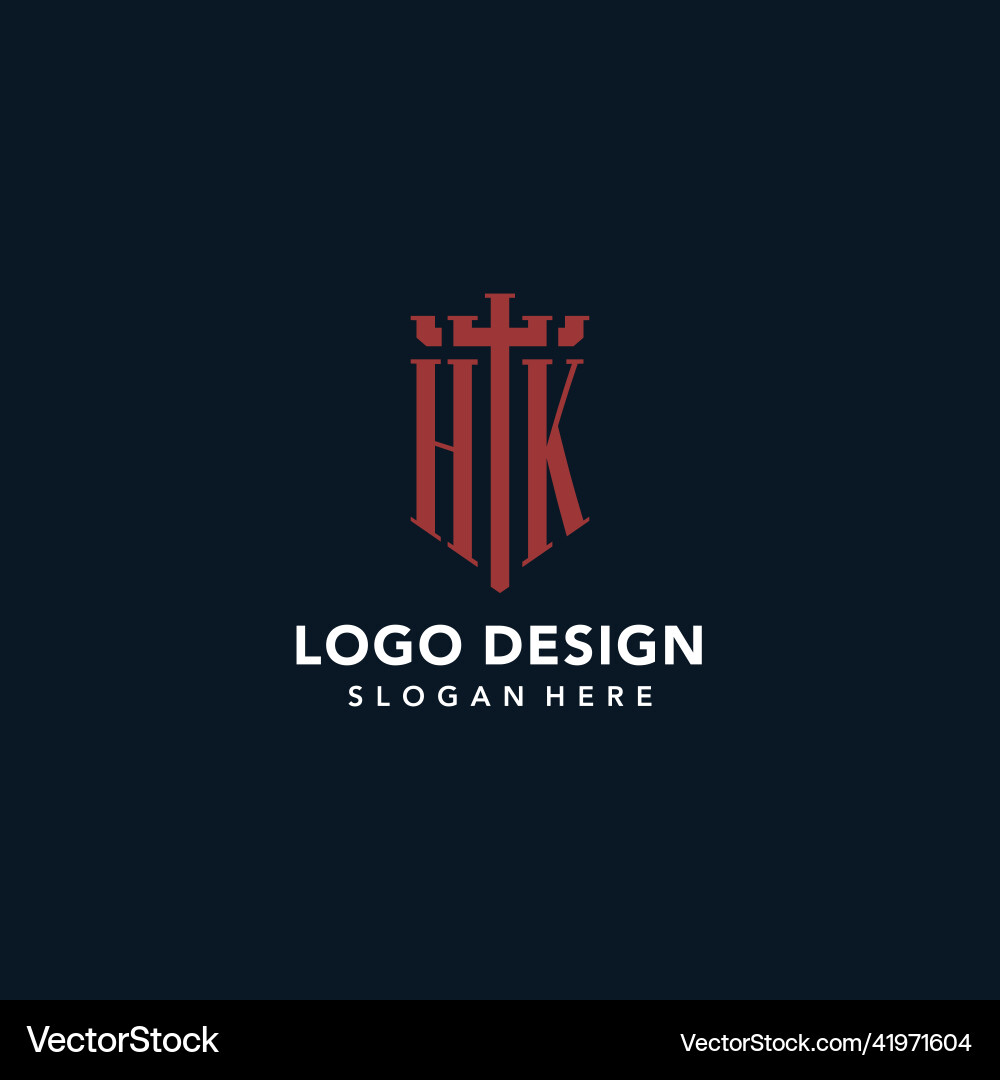 Hk initial monogram logos with sword and shield Hk initial monogram logos with sword and shield Vector Image