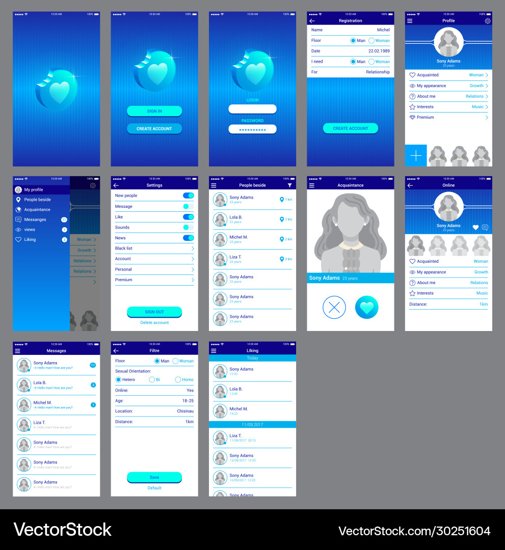 Love app ui design mobile user interface vector image