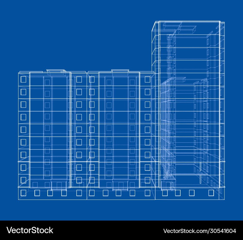 Multi-Story Building Wireframe Model Vector Image