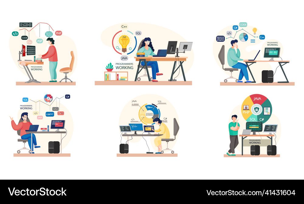 Programmer engineering and coding Programmer engineering and coding vector image