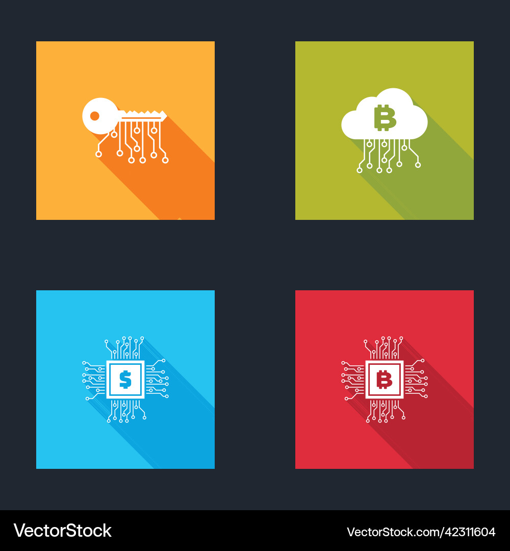 Set cryptocurrency key cloud mining processor Set cryptocurrency key cloud mining processor vector image