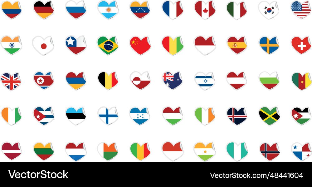 Set of heart shapes with different flags Set of heart shapes with different flags vector image