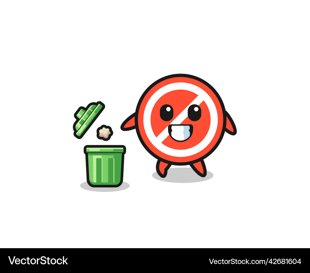 Stop sign throwing garbage in the trash can vector image