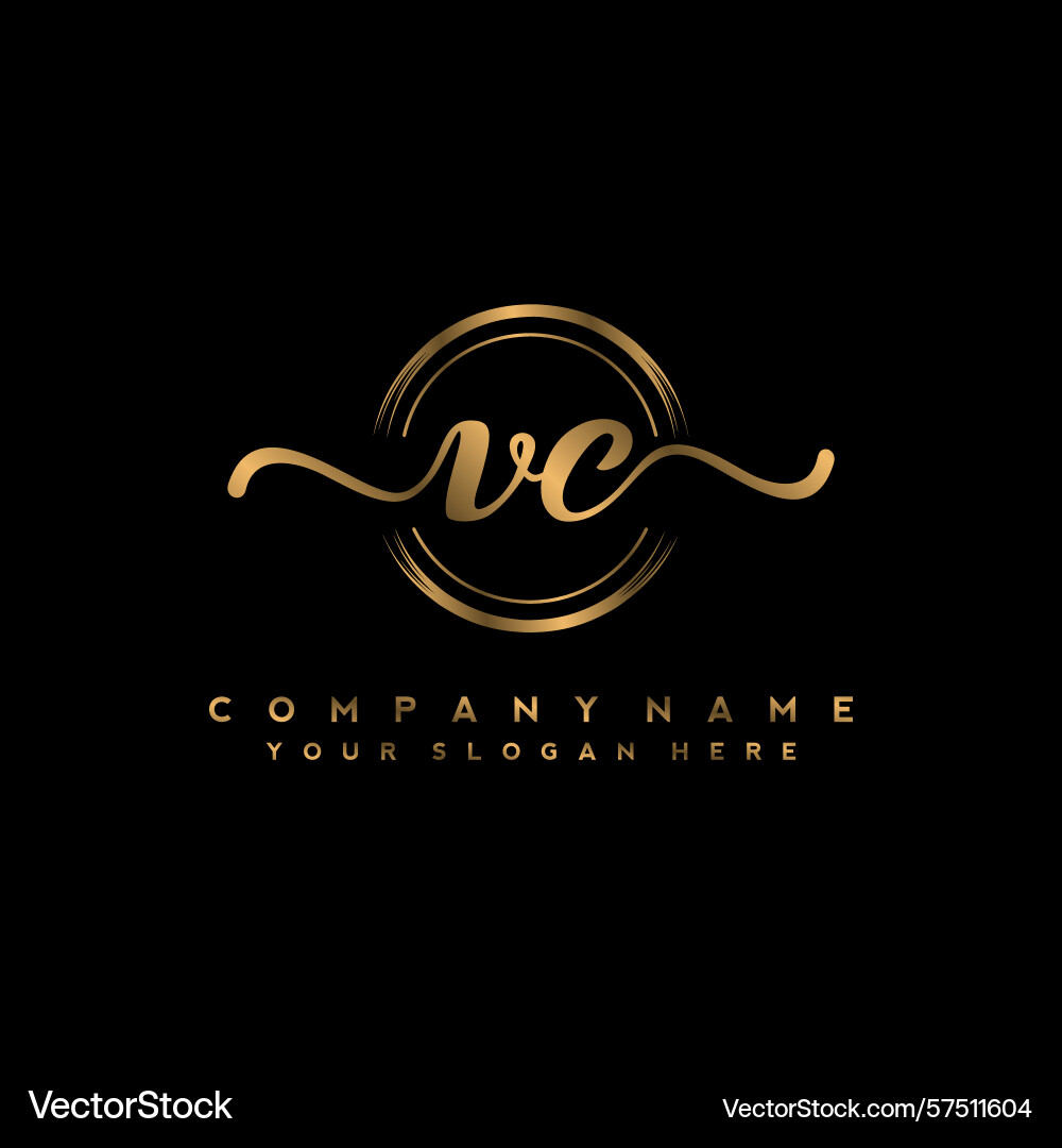 Vc initial handwriting logo with circular wave Vector Image