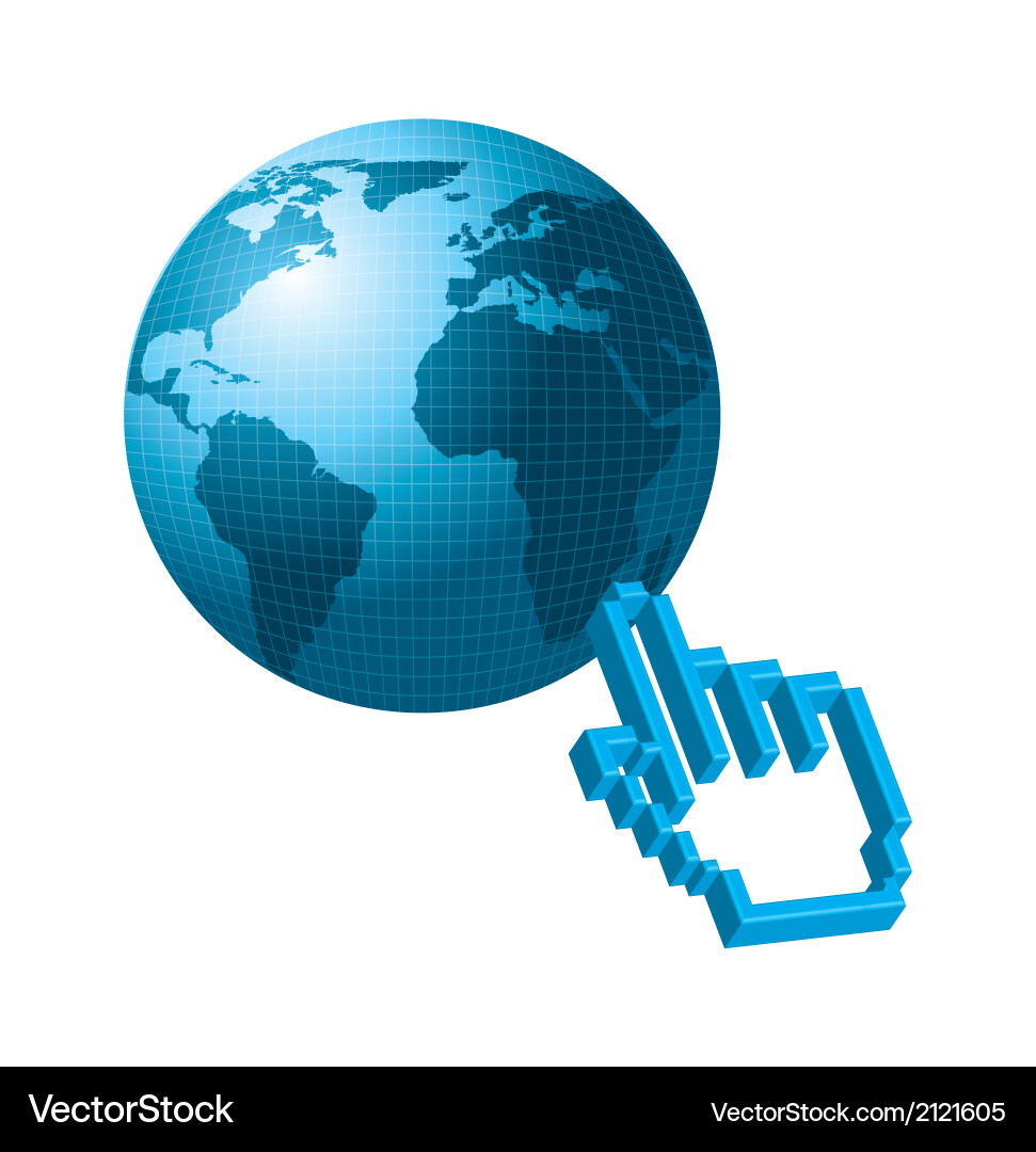 Connection concept planet with cursor hand vector image