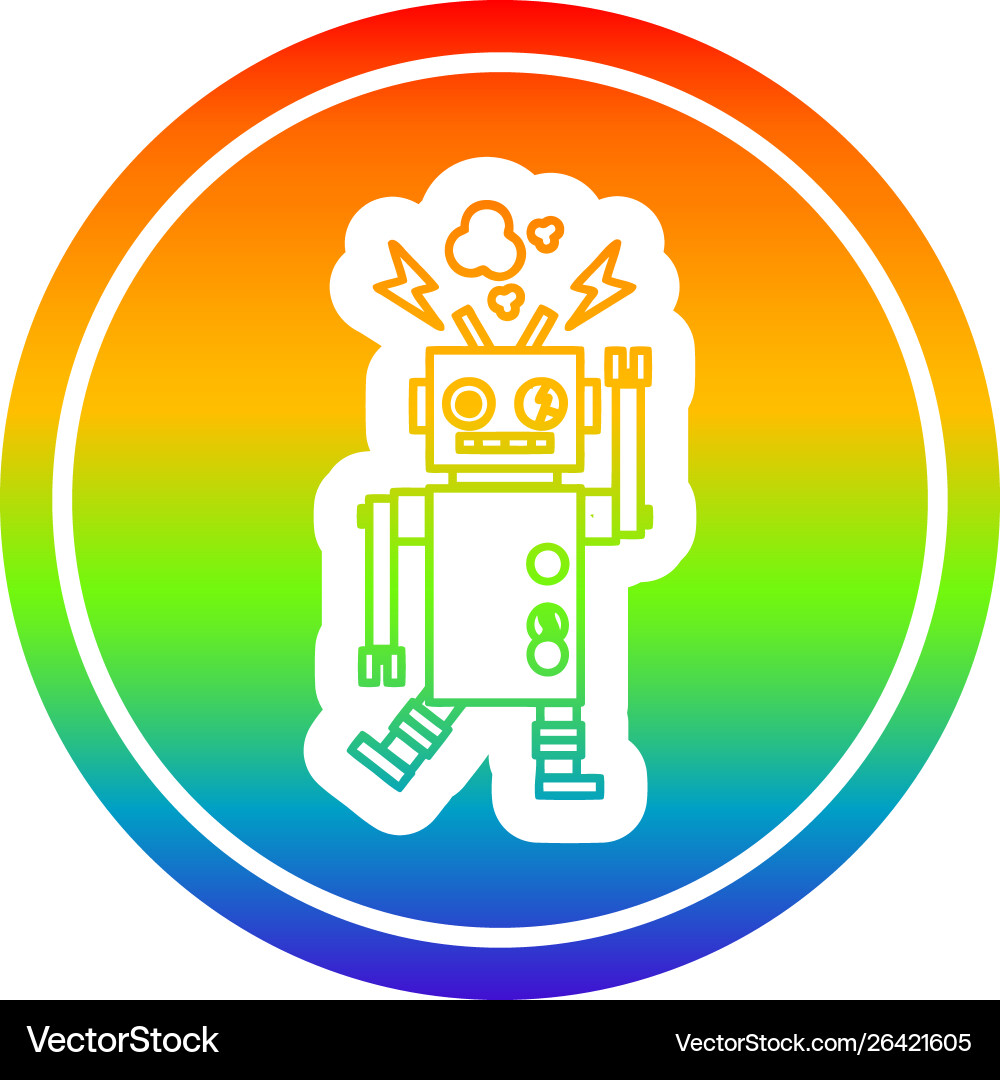 Malfunctioning robot circular in rainbow spectrum vector image