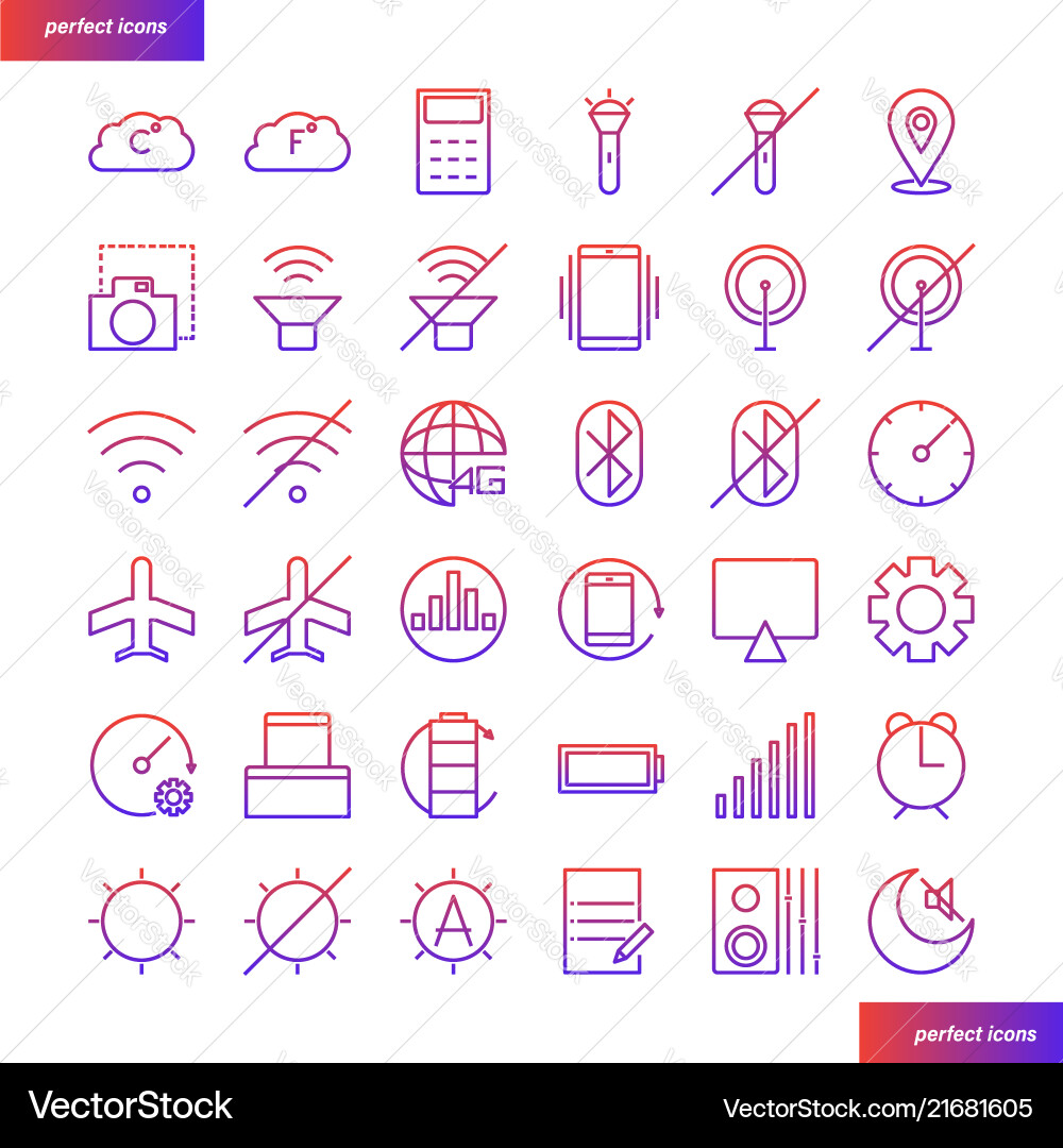 Mobile function gradient icons set Mobile function gradient icons set vector image