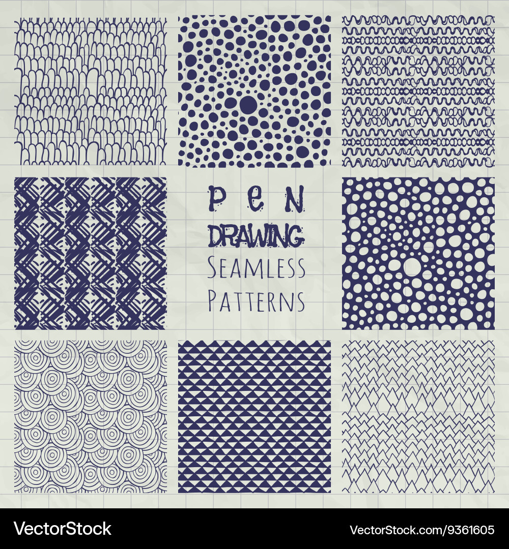 Nine Abstract Pen Sketch Patterns vector image