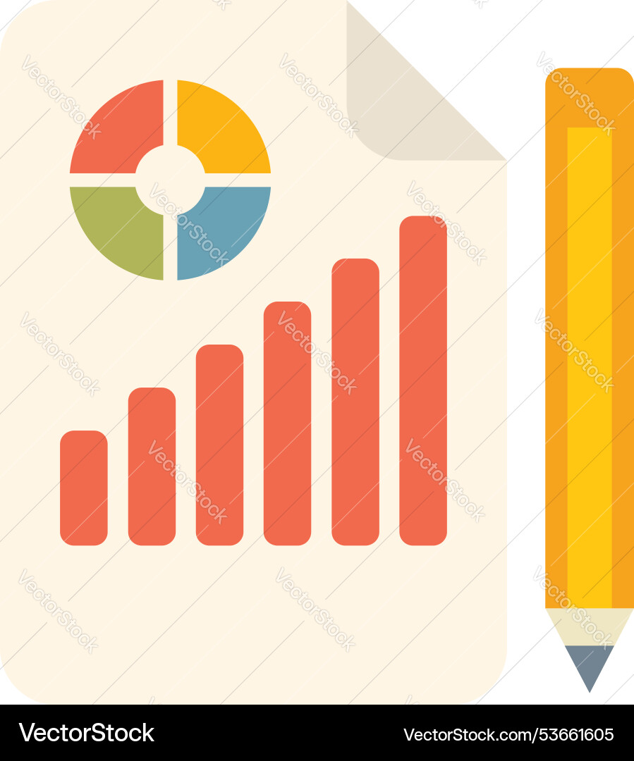 Pencil drawing business graph on paper with pie Vector Image