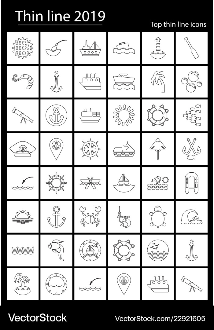 Sea line icons for web and mobile thin Sea line icons for web and mobile thin vector image