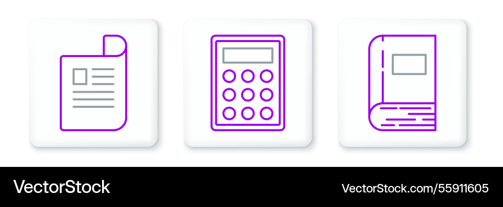 Set line book document and calculator icon Set line book document and calculator icon vector image