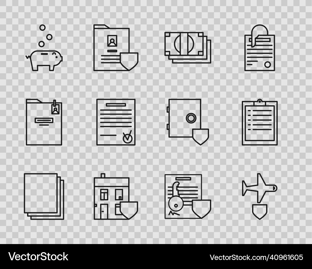 Set line clean paper plane with shield stacks Set line clean paper plane with shield stacks vector image