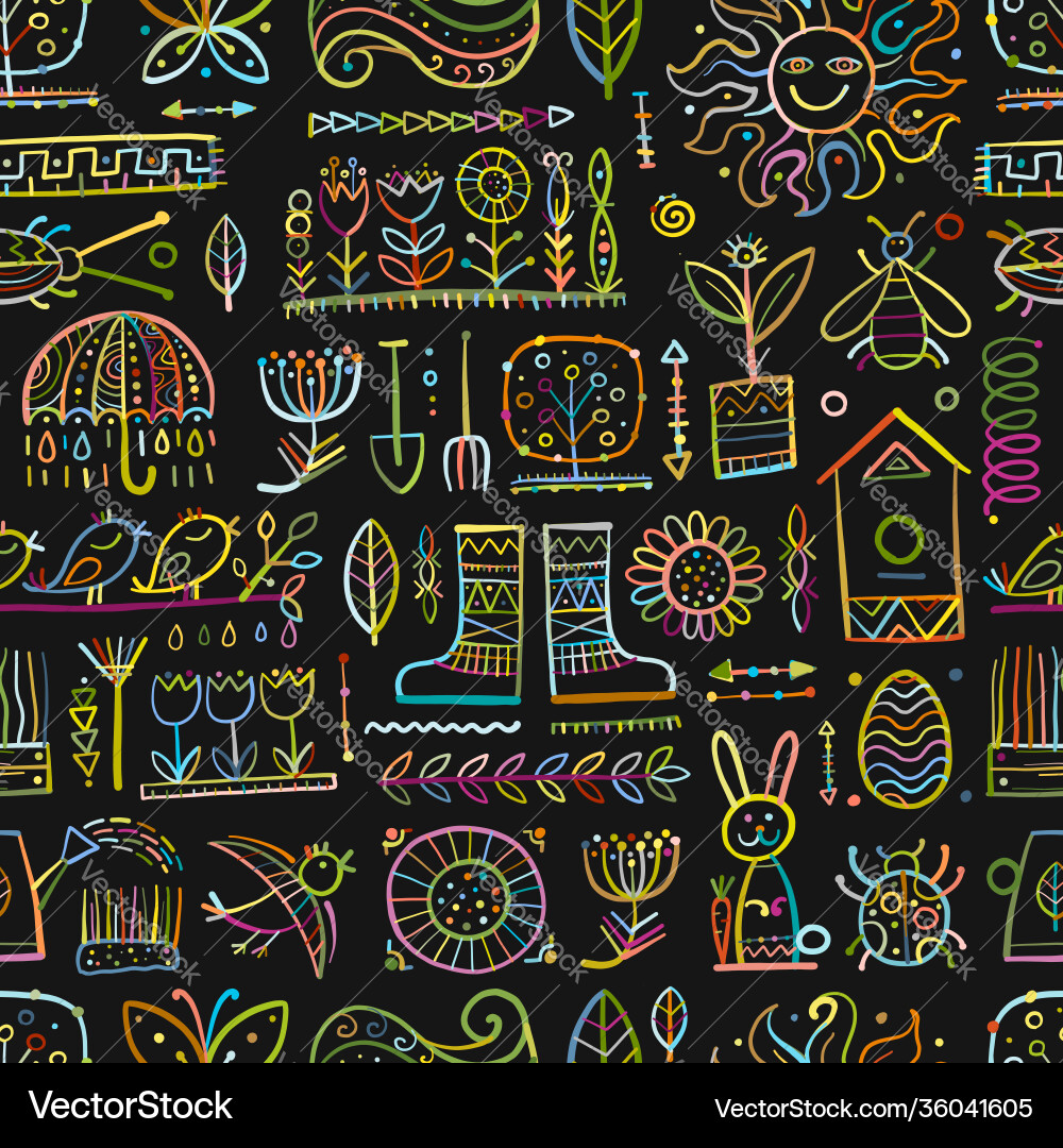 Spring and gardening background seamless pattern vector image