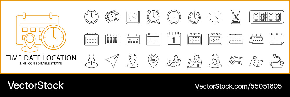 Time date address icon set vector image