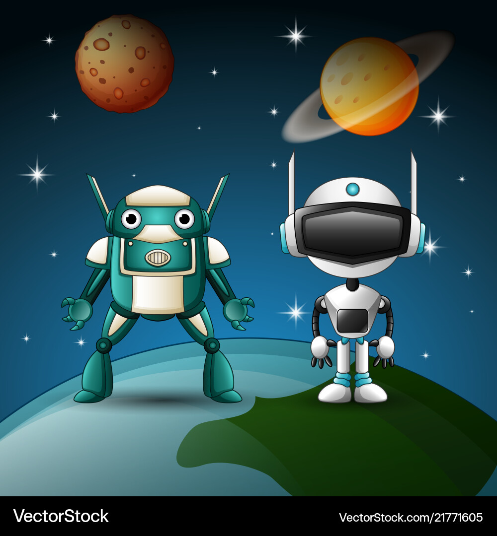 Two Robots in Space vector image