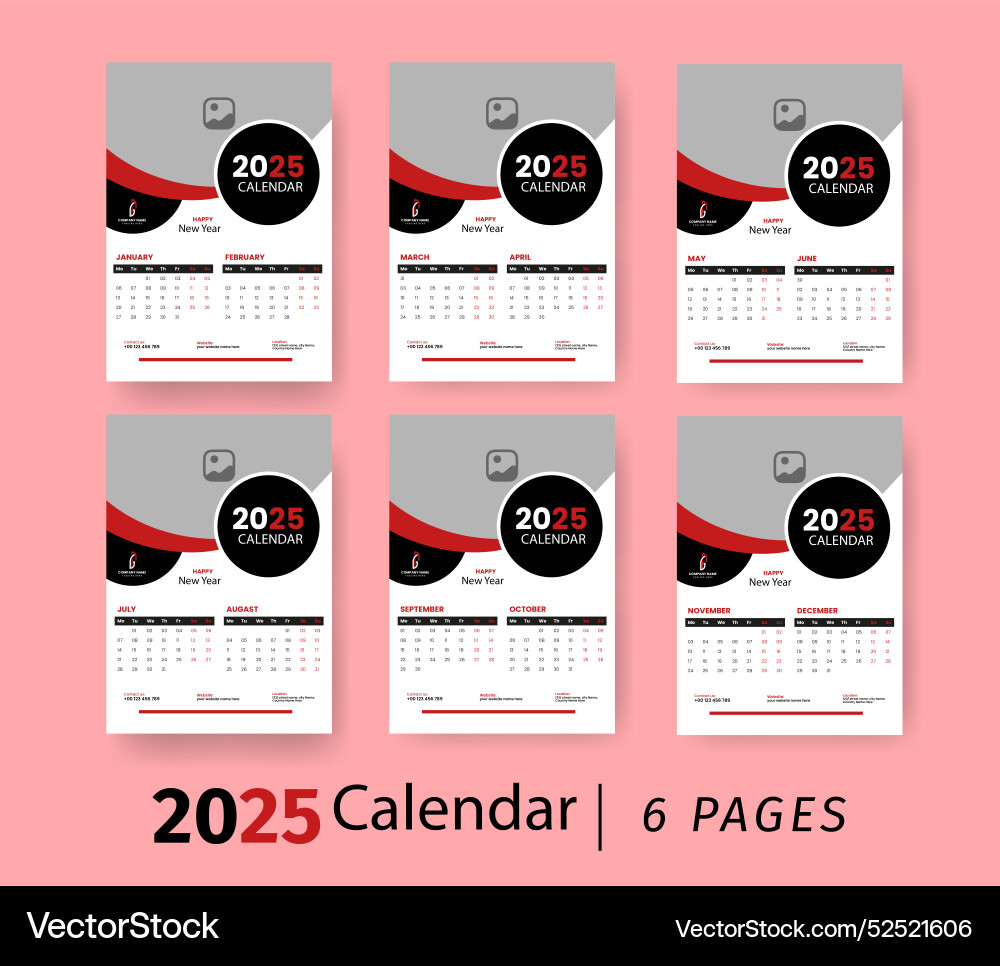 2025 wall calendar template Royalty Free Vector Image