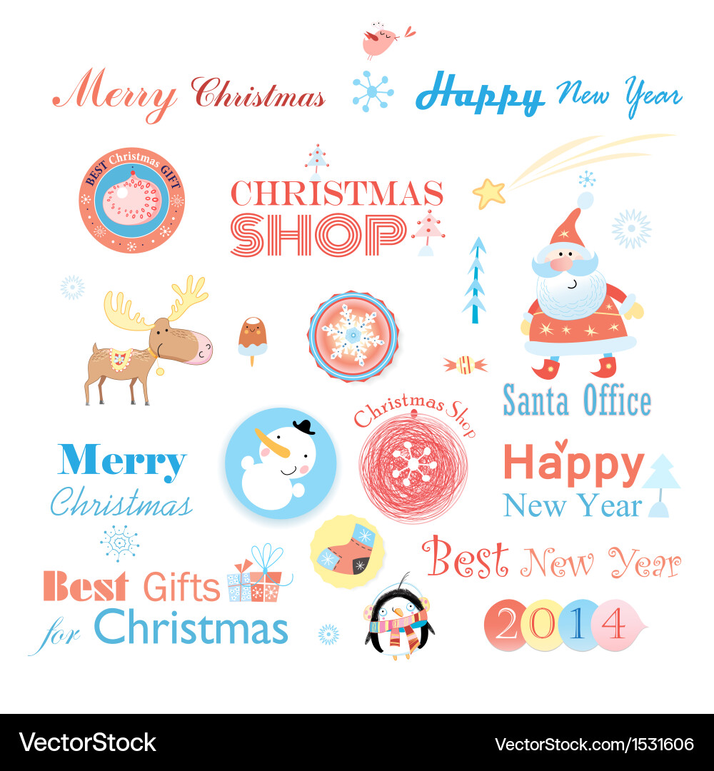 Christmas set with different elements vector image