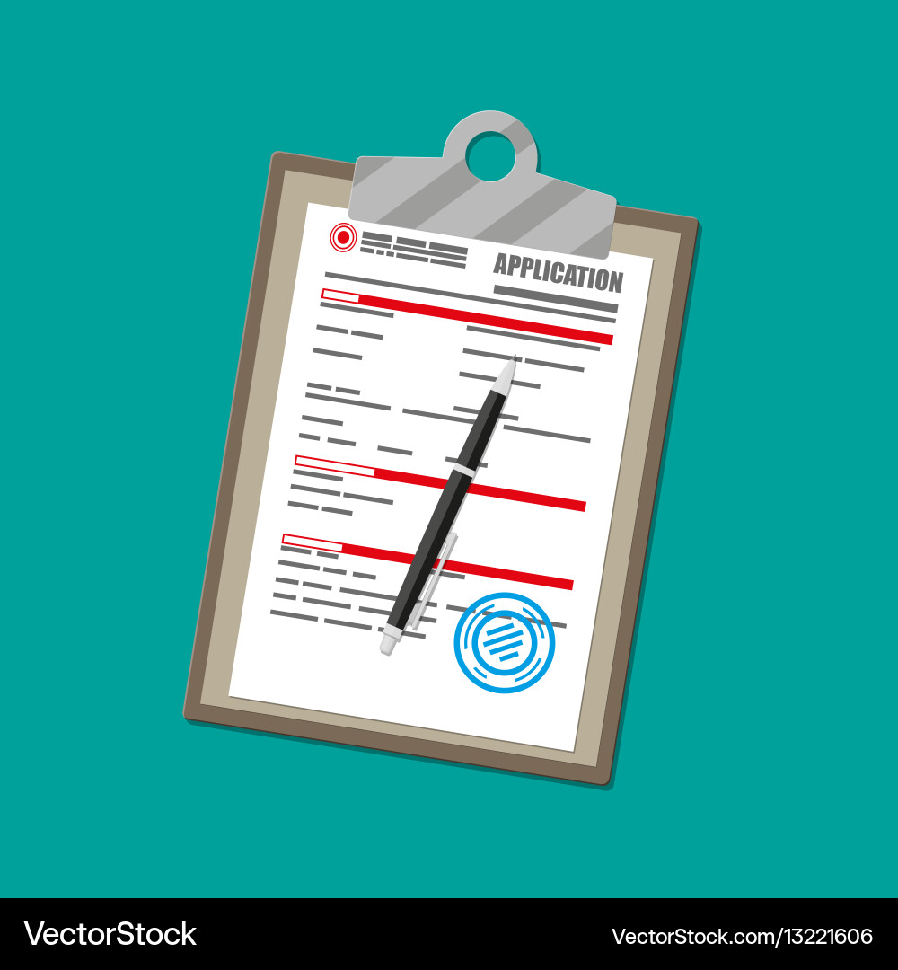 Clipboard with Application Form and Seal vector image