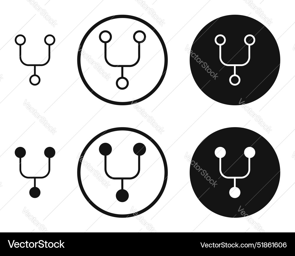 Code fork icon set in black and white outlines Code fork icon set in black and white outlines vector image
