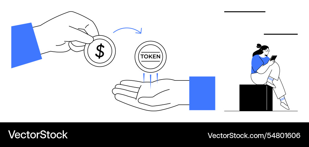 Digital currency token exchange concept with hand Vector Image
