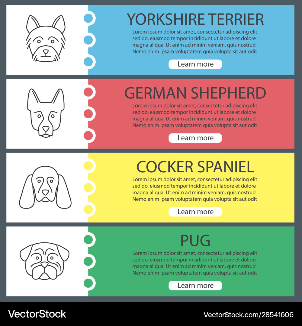 Dogs breeds web banner templates set Dogs breeds web banner templates set vector image