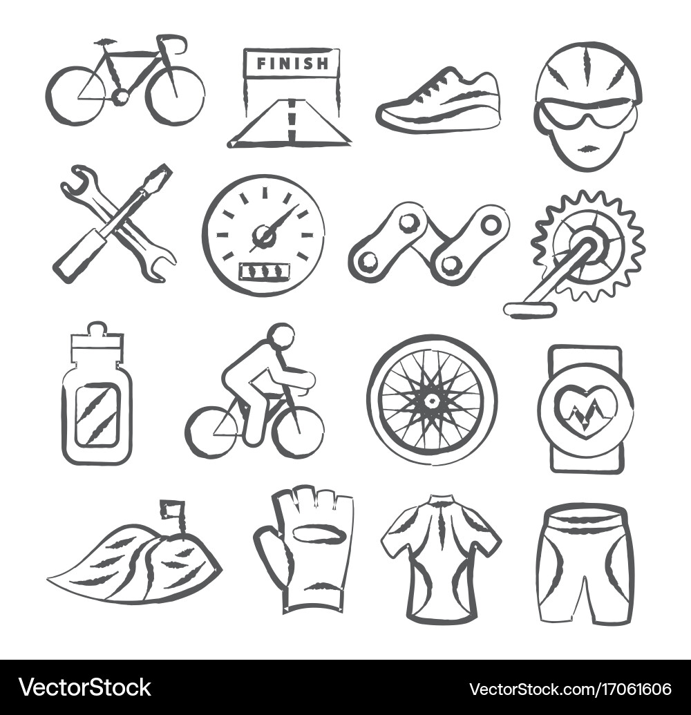 Doodle Bike Icons - Sport & Fitness vector image