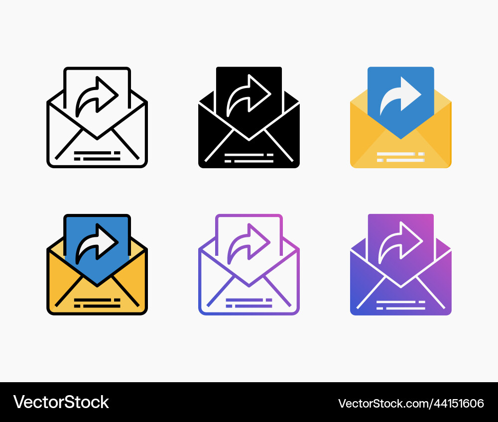 Forward mail icon set with different styles Forward mail icon set with different styles vector image
