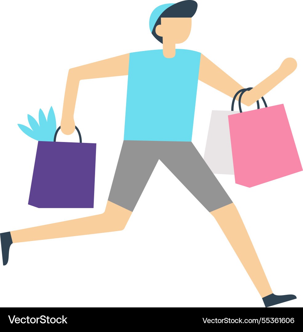 Happy customer running joyfully while holding Happy customer running joyfully while holding vector image