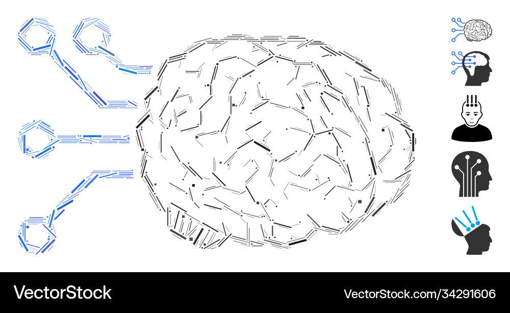 Line collage brain computer interface icon Line collage brain computer interface icon vector image