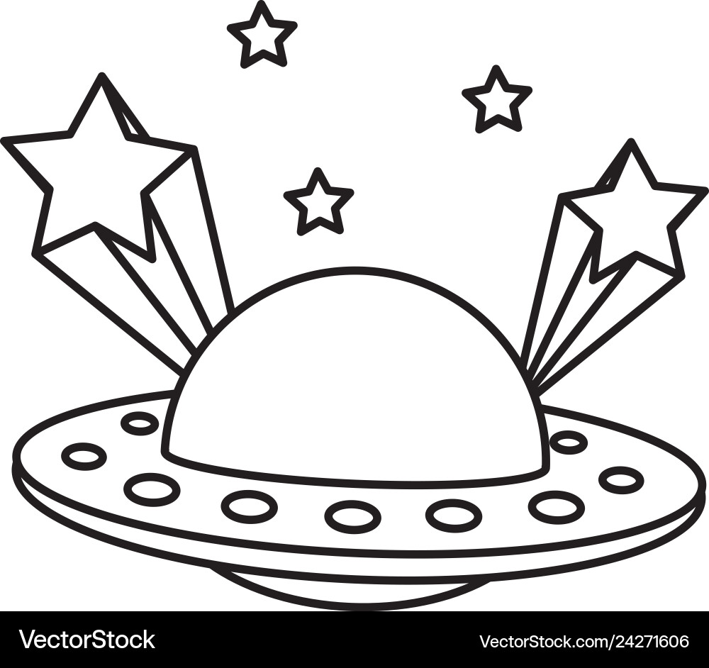 Line ufo universe object and shoothing stars vector image