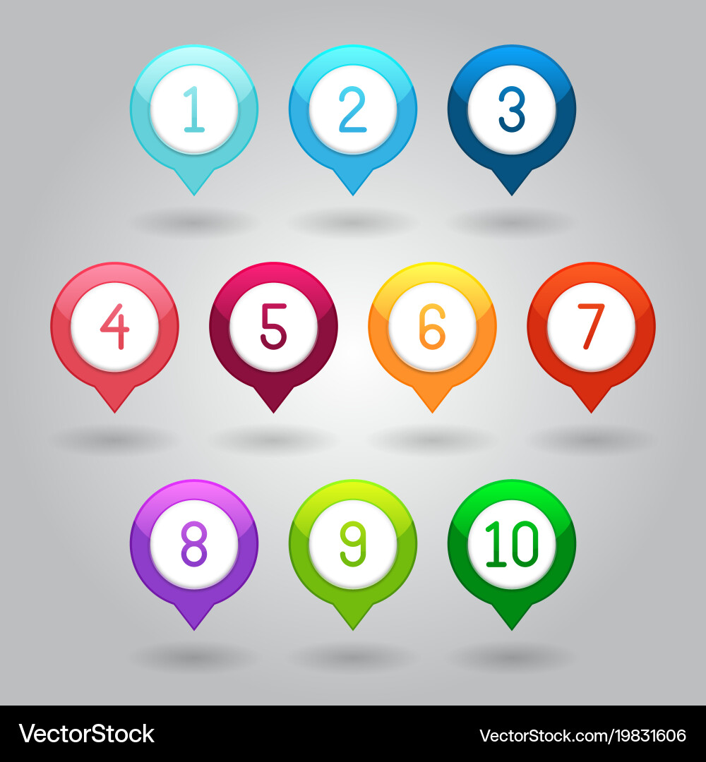 Map markers with numbers eps10 vector image